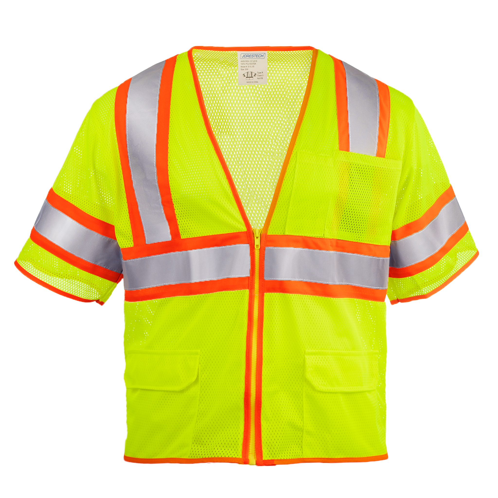 Hi-Vis Two Toned Mesh Sleeved Safety Vest with 2” Reflective Strips and Pockets